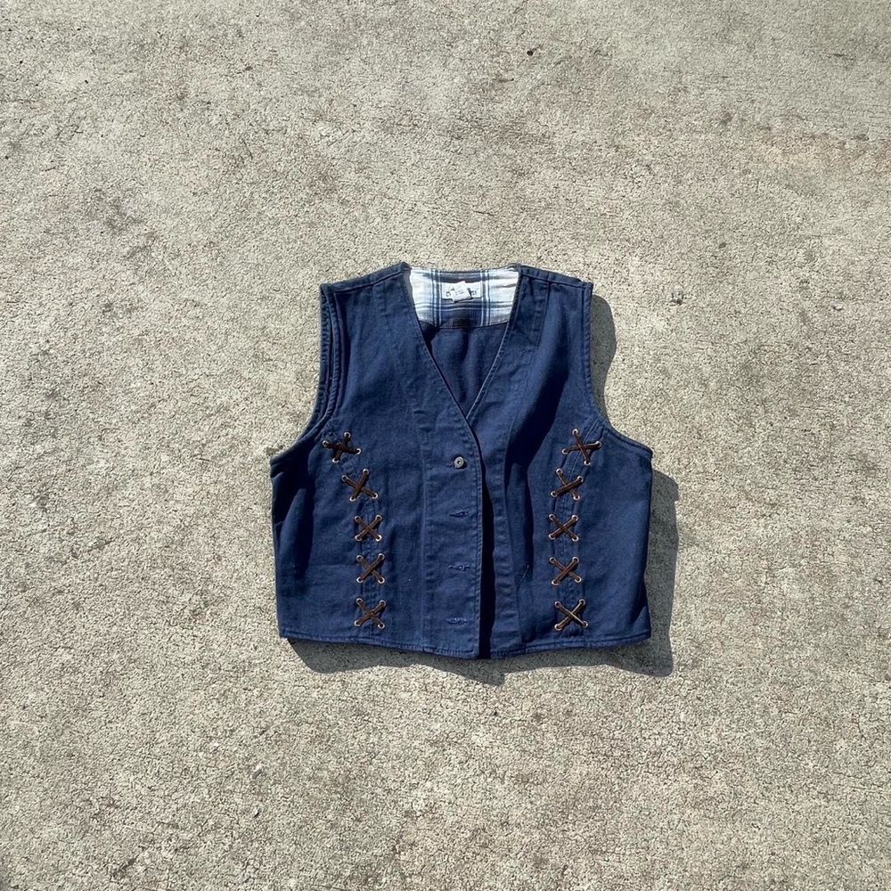 Navy Blue Women's western crazy horse Vest